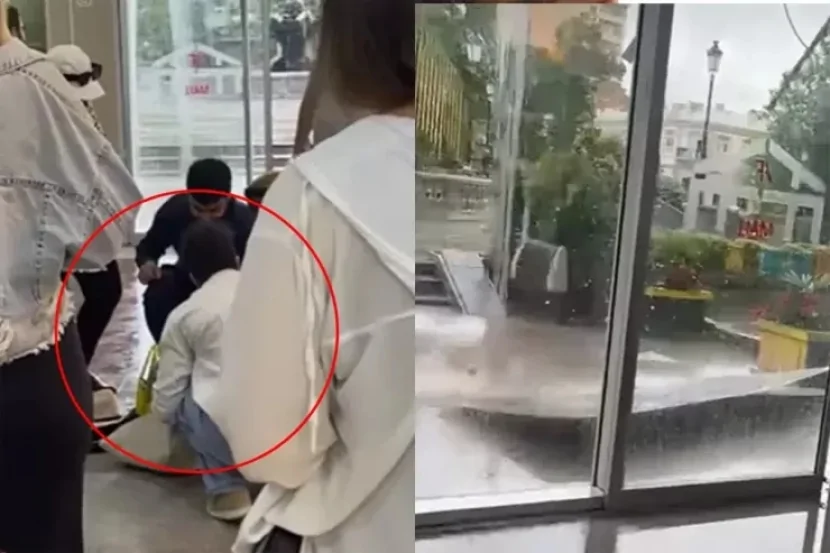 Bakıda güclü doluya görə üzlük qopub qadının üstünə düşdü
